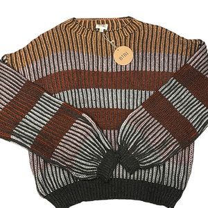 Bibi Womens XL Fall Striped Sweater Balloon Sleeve Arms NWT